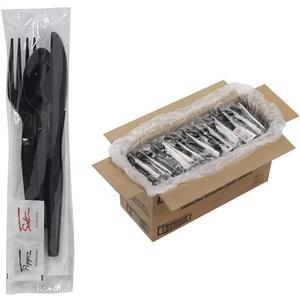 100 Plastic Cutlery Packets - Knife Fork Spoon Napkin Salt Pepper Sets | Black Silverware Sets Individually Wrapped Cutlery Kits, Bulk Plastic Utensil Cutlery Set Disposable To Go Silverware