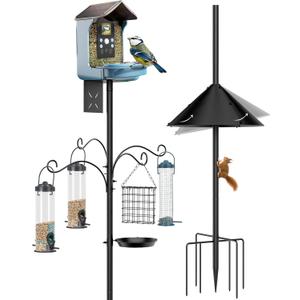 Bird Feeder Pole 92 Inch, Bird Squirrel Proof Baffle Heavy Duty Stand Feeding Station for Outside Backyard Garden Wild Birds Watching