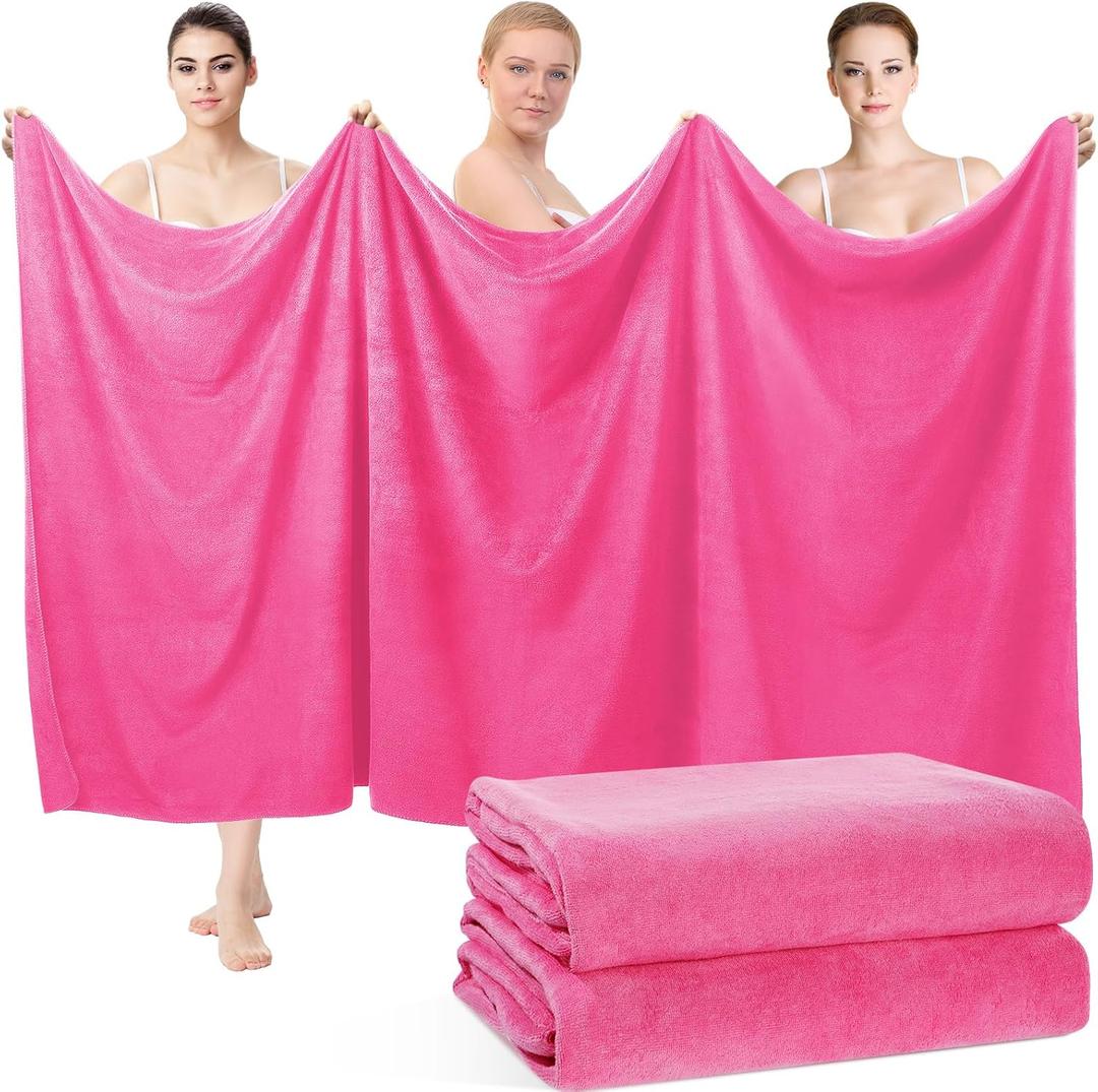 Mixweer 2 Pcs Oversized Bath Towels, 40 x 80 Inch Giant Microfiber Jumbo Bath Sheets Ultra Soft Bathroom Microfiber Quick Dry Absorbent Shower Towels for Spa Camping Beach (Hot Pink)