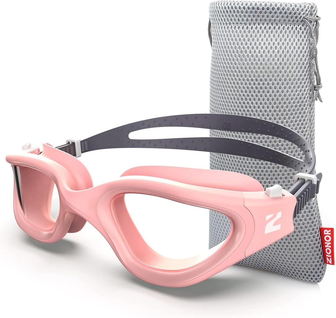 ZIONOR Swim Goggles, G1 SE Swimming Goggles Anti-fog for Adult Men Women (One Size, A4-clear Lens Pink Frame)