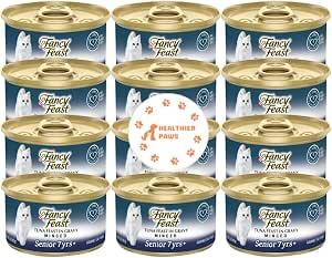Fancy Feast High Protein Senior Gravy Wet Cat Food, Tuna Feast Minced in Gravy Senior 7+ Pack of 12 Cans ( 3 oz. ) with Healthier Paw Sticker BBD: 08-2026