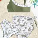 JiAmy Swimsuit for Girls 3 Piece Tropical Print Swimwear with Cover Up Skirt Adjustable Spaghetti Strap Bikini 9-16 Y Green