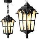 Slypadan Motion Sensor Outdoor Pendant Light Modern Exterior Hanging Porch Lantern,15.5" Anti-Rust Aluminum Outside Chandelier Black Ceiling Mount for Patio Front Door Porch Entryway Foyer Gazebo