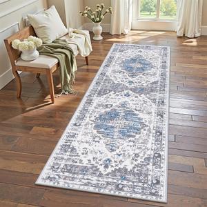 Ileading Washable Hallway Runner Rugs, 2x6 Non Slip Runners Area Rug for Entryway Kitchen Bathroom Bedroom Laundry Living Room, Long Narrow Low-Pile Floor Carpet Boho Vintage Throw Mat for Kids Room