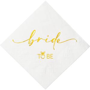 Crisky 50 Pcs Bride to Be Gold Foil Cocktail Disposable Paper Napkins for Engagement, Bridal Shower Party Decoration, 3-Ply