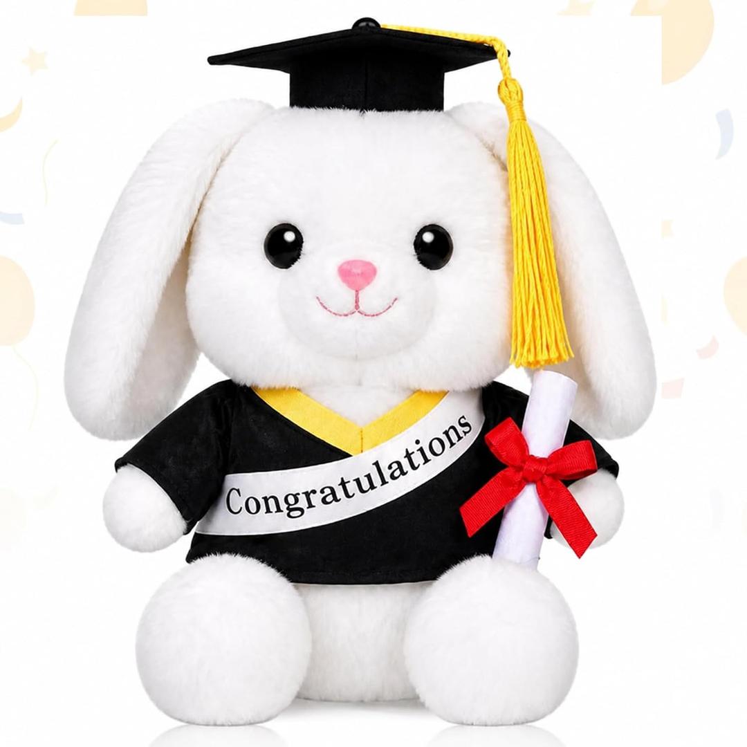Hollowfly 9 Inch 2026 Graduation Rabbit with Cap, Gown and Diploma, Adult 2026 Graduation Keepsake Gifts Decoration Party Gifts for Him or Her