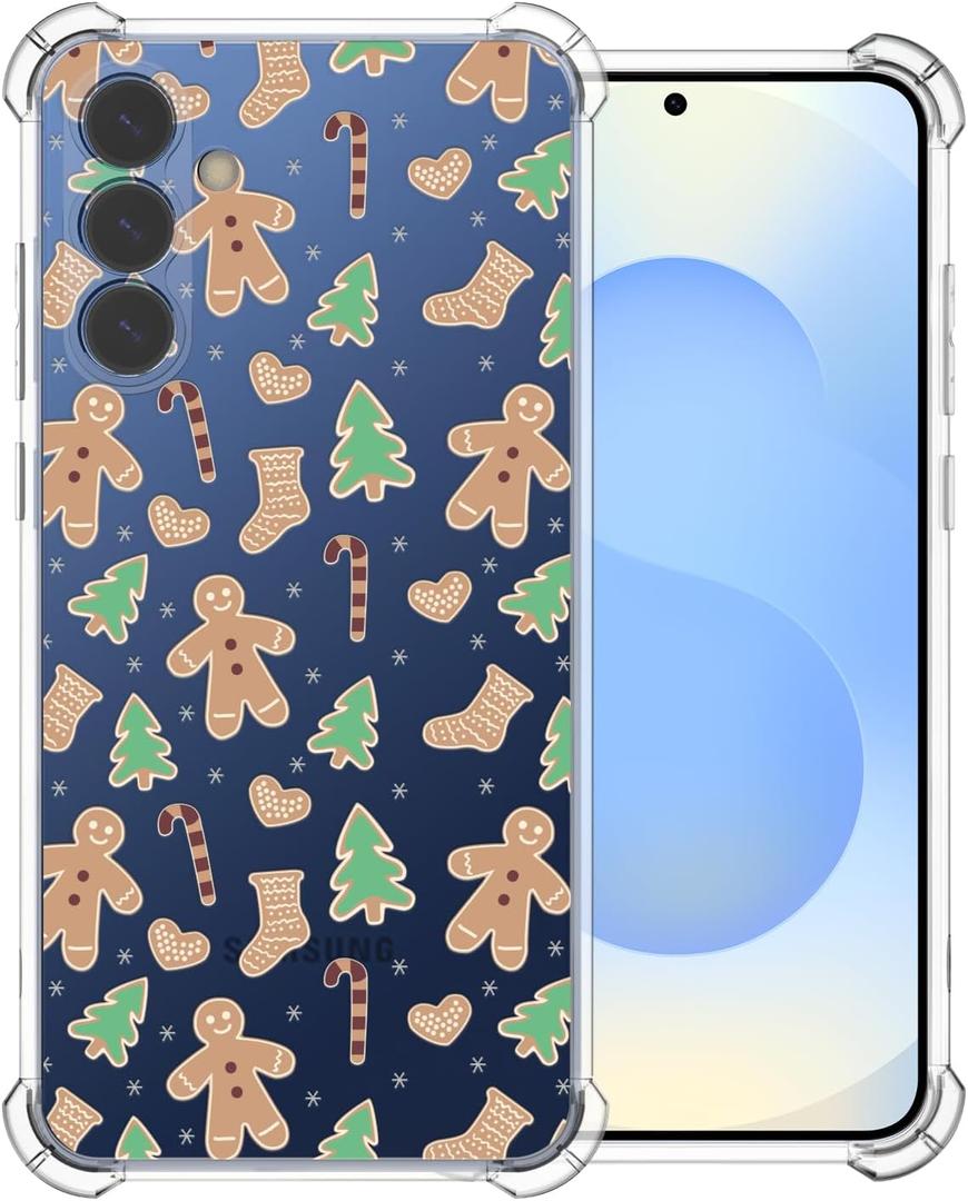 Christmas Phone Case for Samsung Galaxy S25 Plus - Clear Transparent Soft TPU Case with Xmas Gingerbread Man Pattern, Cute Protective Cover for Boys Girls (6.8 Inch)