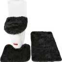 Soft Bathroom Carpet 3 Piece Bathroom Rugs and Mats Set Bath Mats Set with U-Shaped Toilet Floor Mat Rugs andToilet Lid Cover Mat (Black)