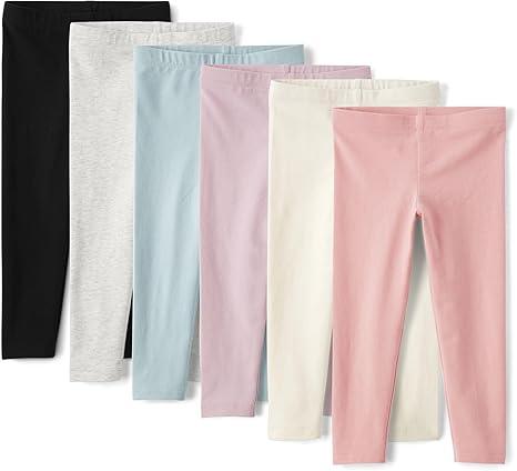 The Children's Place girls Leggings,Black/Grey Heather/Light Pink/Peach/dark  blue 5 Pack, 5-6Y