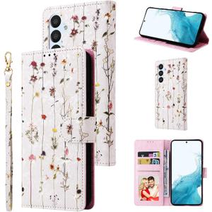 UEEBAI Wallet Case for Samsung Galaxy S21 5G, PU Leather Phone Case Kickstand RFID Blocking Flip Case Card Slots Wrist Strap Relief Engraved Pattern Magnetic Closure Flower Folio Case, Vine