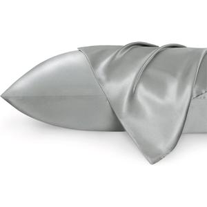Bedsure Satin Pillowcase 2 Pack Similar to Silk Pillow Cases Standard Size, Pillow Case for Sleeping Women with Envelope Closure, Gifts for Women Men, Silver Grey, 20x26 Inches (Standard (20" x 26"), 01 - Silver Grey)