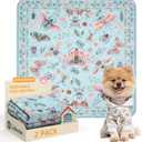 Lahome Washable Reusable Pee Pads for Dogs - Blue Butterfly & Insect Print 2 Pack Puppy Pads, Super Absorbent & Waterproof Training Mats for Crate & Floor - Leakproof with Non-Slip Backing (24"x24")