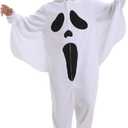 Halloween Mens Ghost Costume Adult Scary One Piece Jumpsuit Outfit Hooded Ghost Onesie Cosplay for Cosplay Party (Large)