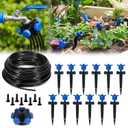 HIRALIY 50FT Garden Watering System with 12Pcs Pressure Compensation Drippers and 5-Way Connector, New Quick Connector Drip Irrigation Kits, Irrigation System for Plant