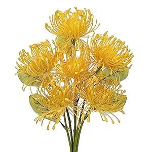 Briful 6PCS Artificial Chrysanthemum Flowers 4'' Faux Spider Mums Flower Fake Spring Flower Bouquet for Home Vases Centerpiece Wedding Arrangement(Yellow)