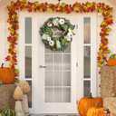 18 Inch Thanksgiving Wreaths for Front Door and Leaves Spring Door Wreath with Hydrangea and Maple, Christmas Artificial Floral Wreath for Porch, Window Farmhouse Party Holiday Home Decor (Green)