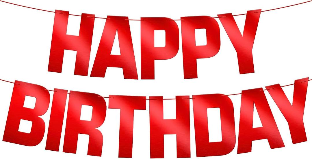 KatchOn, Shiny Red Happy Birthday Banner - Pre-Strung, 10 Feet | Red Happy Birthday Sign for Birthday Decorations | Bday Banner, Happy Bday Garland | Birthday Party Decor
