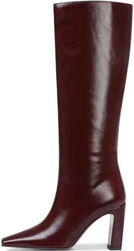 Lovee Cosee Knee High Boots for Women Square Toe Chunky Heeled Boots with Side Zipper Fashion Dress Elastic Tall Boots 7.5