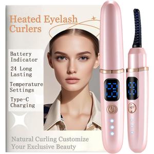 Heated Eyelash Curlers with Battery Indicator, Electric Eyelash Curler 3 Temperature Modes LED Display USB Rechargeable Makeup Tools, Heated Lash Curler Ideal Christmas Gift for Women FEN619
