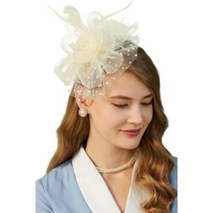 Cizoe Fascinators Hat for Women Tea Party Headband Kentucky Derby Wedding Flower Cocktail Mesh Feathers Hair Clip (1-beige)