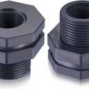 Outus 2 Pieces 3/4 Inch PVC Bulkhead Fitting for Rain Barrels, Aquariums, Water Barrel, Water Tanks, Bucket, Ponds, Pools (Octagonal)