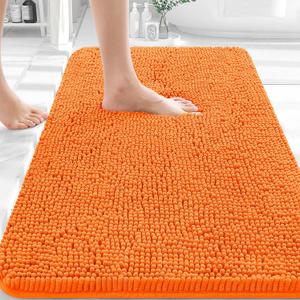 OLANLY Bathroom Rugs 36x24, Extra Soft Absorbent Chenille Bath Rugs, Rubber Backing Quick Dry, Machine Washable Bath Mats for Bathroom Floor, Tub and Shower, Home Decor Accessories, Orange