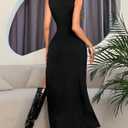 GothDark Womens Sexy Bodycon High Slit Dress Mesh Detail Gothic Y2K Midi Dress Formal Club Party Outfit Halloween Dresses (Black, XL)