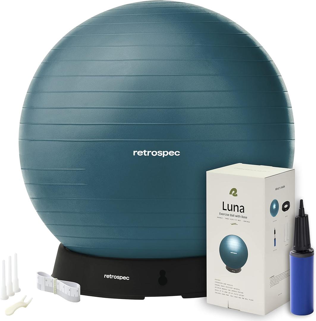 Retrospec Luna Exercise Ball, Base & Pump/Ball & Pump with Anti-Burst Material - Fitness Gym Swiss Ball - Perfect for Balance, Stability, Yoga, Pilates, Pregnancy & Birthing (75cm, Ocean Blue)