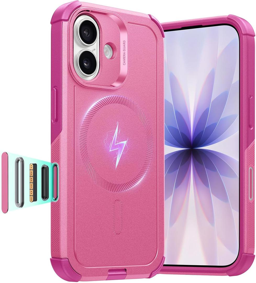 ESR for iPhone 17 Case, 7X Military-Grade Drop Protection, Shock-Absorbing Rugged Cover with Camera Control Button, MagSafe Accessories Compatible, Cyber Series, Rosy Pink