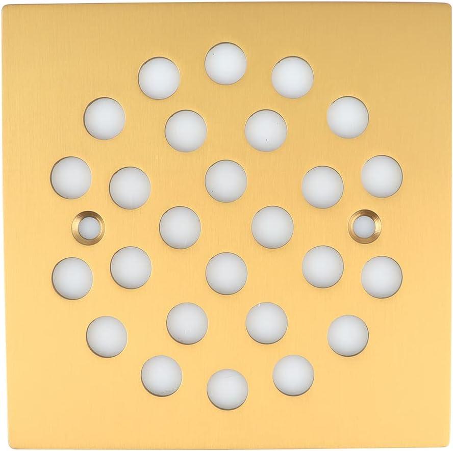 4-1/4 Inch Screw-in Square Floor Drain Cover Replacement Shower Grates with Screws (Brushed Golden)