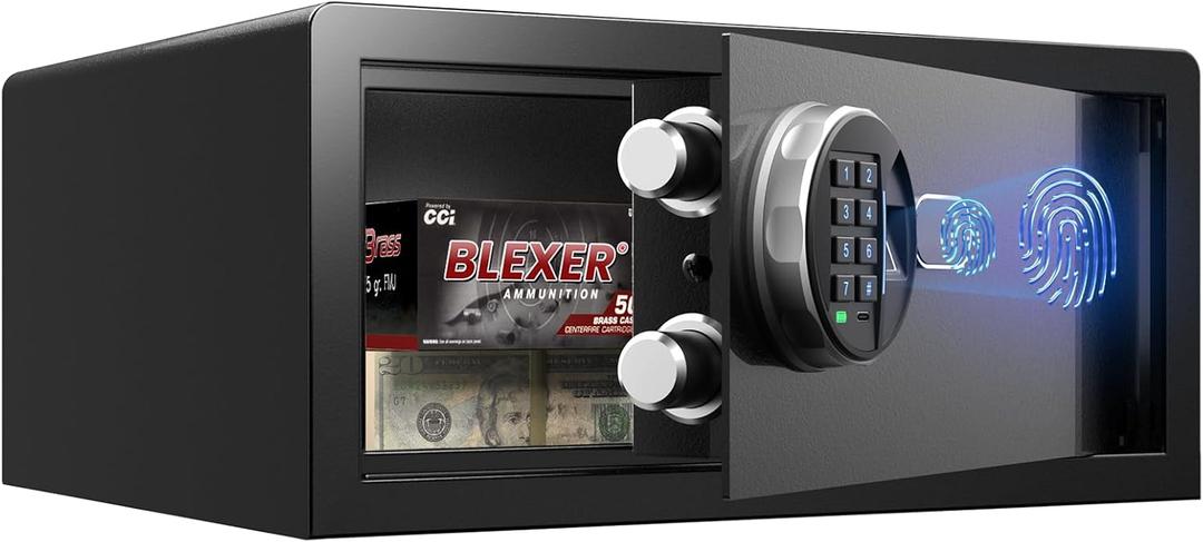 Grimtron Smart Biometric Safe - (0.80 cu. ft.) Fingerprint Lock Box with Silent Mode, Backlit Keypad and LED Light, Small Caja Fuerte with Anti-Rust and Anti-Theft 7.87"H x 14.57"D x 16.93"W