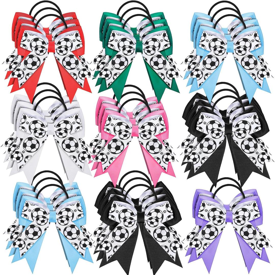 WILLBOND 20 Pcs Soccer Bows Hair Ties Elastic Soccer Ball Hair Accessories Ponytail Head Bands for Girl Women Player School Team Members Football Birthday Party Gifts (Colorful)