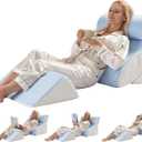 4PCS Bed Wedge Pillow for Sleeping and Sitting Up, Orthopedic Memory Foam Pillow Set for Back Pain, Post Surgery Recovery, Acid Reflux, GERD Relief, Triangle Shape, Blue White