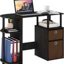 Furinno JAYA Desk, 38.4" Wide Gaming Desk with Bin Drawers, Computer Desk with Side Shelf, Office Desk for Study, Home Office, Bedroom, Dorm, Study Room, Espresso, 38"w With Storage Bin