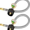 only fire 15 Inch RV Propane Hose with Gauge,Stainless Steel Propane Pigtail Connects Propane Cylinder to 2 Stage Propane Regulator or Appliance with 1/4 Inch Inverted Male Flare, 2-Pack