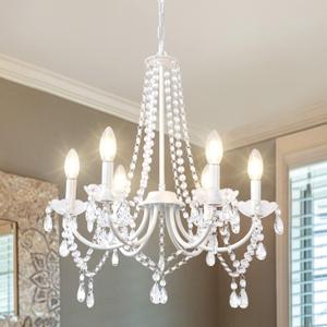 LynPon White Crystal Chandeliers for Bedroom, 6 Lights White Chandelier Light Fixture Girls Chandeliers for Dining Room Elegant Modern Contemporary Candle Ceiling Light for Living Room Entryway Foyer