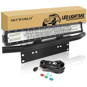 SKYWORLD LED Light Bar, 23 inch 324W Spot Flood Combo Beam Work Driving Lamp with License Plate Mounting Bracket Holder 12V Wiring Harness Kit for Auto Truck Car ATV SUV 4X4 Offroad