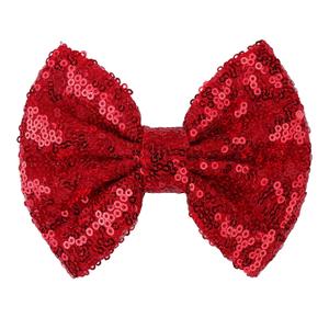 4 x Hair Clip with 5 inches Sequins Large Bow for Girls Toddler Hair Accessories Women Teens Babies Gifts - Red