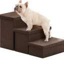 Love's cabin Dog Stairs for High Bed 18" H, Foldable Pet Stairs for Small Medium or Large Dogs Puppy with Storage for Bed or Couch, Cat Dog Steps Ramp with Zip up to 200 lbs, Coffee, 3 Steps