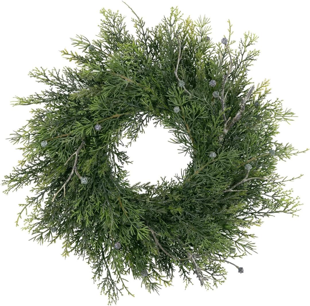 SHACOS Artificial Winter Greenery Wreath 14" Small Pine Wreath Christmas Cabinet Cedar Wreaths Xmas Decoration for Home Kitchen Window Door Candle Ring Chair Wall Table Centerpieces Farmhouse Holiday