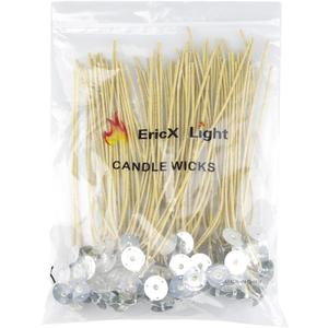 EricX Light Organic Hemp Candle Wicks, 100 Piece 8" Pre-Waxed by Beeswax & Tabbed, for Candle Making