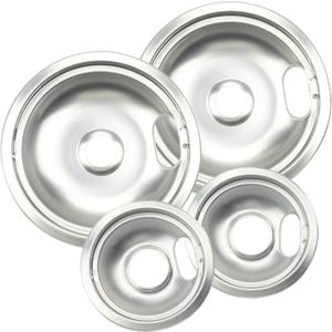 4 Pack (2) 6" & (2) 8" Electric Stove Burner Covers, Replacement Chrome Drip Pans for Whirlpool W10278125 W10196405 W10196406