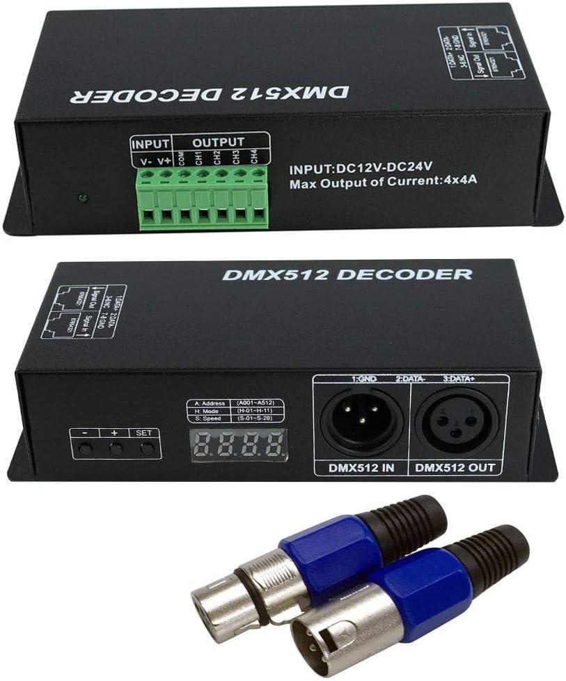 AKEPO LED DMX 4CH Digital Display Decoder, Dimming Driver LED DMX512 Decoder for RGBW Strip Light DC12-24V 4A/CH (4 Channel with Display)
