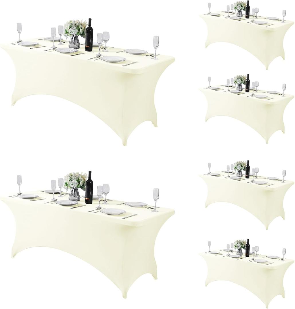 Fokitut 6 Pack Spandex Table Cover for 6FT Table Universal Fitted Stretch Tablecloth for Party, Banquet, Wedding and Events-Ivory