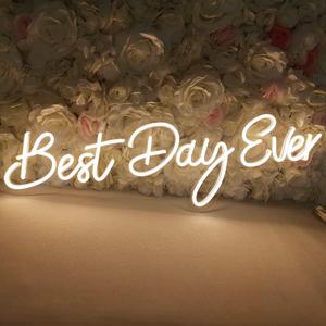SYLHOME Large LED Neon Light Signs 12V Best Day Ever 26"X7.9" Wedding Ceremony Party Birthday Art Wall Backdrop Sign Decor, for Bedroom Home Bar Pub Neon Night Light Warm White, 26 inches by 7.9 inches