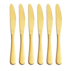 GoGeiLi Matte Gold Dinner Knife Set, 9.4-inch Stainless Steel Satin Finish Gold Dinner Table Knife Set of 6, Dishwasher Safe