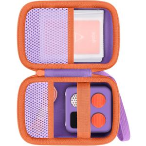 Storage Case Compatible with Yoto Mini (2024 Edition) Kids Screen-Free Bluetooth Audio Player, Transparent Card Bag can hold up to 36 cards(Purple Case, Orange Zipper)