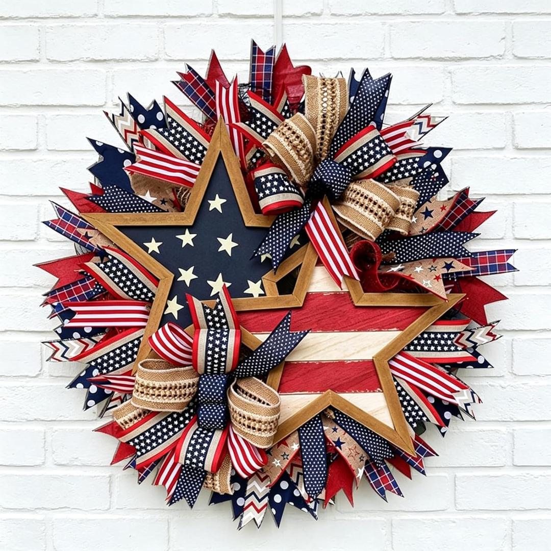 Patriotic Wreath for Front Door 3D Eagle & USA Flag Printed Wreath, 4th of July Wreaths for Front Door,Memorial Day Wreath
