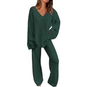PRETTYGARDEN Lounge Sets for Women Two Piece Sweaters Pajama Set Fall Fashion 2026 Loungewear Outfits Matching Winter Clothes (XX-Large, Dark Green)