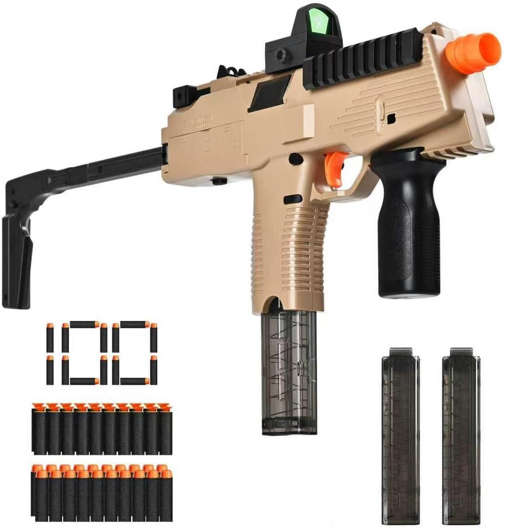Realistic Toy Gun for Nerf Gun's Soft Bullets, Automatic MP9 Toy Set with 100 Soft Darts, 2 Magazines, Scope, High Capacity Battery, Electric Toy Machine Gun for Kids Age 6-12